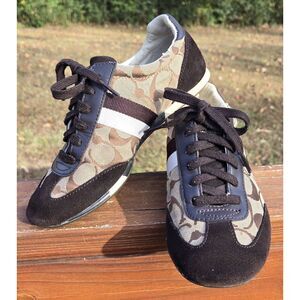 Coach Joss Women's Monogram Logo Sneakers Brown Q293 Lace up Shoes Size 6.5 M
